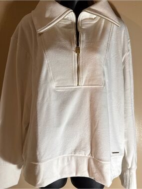 Halston Heritage Cream Ribbed Collar Pullover